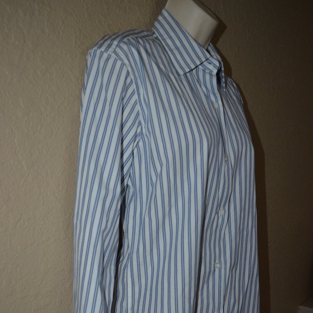 NWOT $535 Sz 34 0 Dries Van Noten Blue White Striped Long Sleeve Blouse - Picture 3 of 6